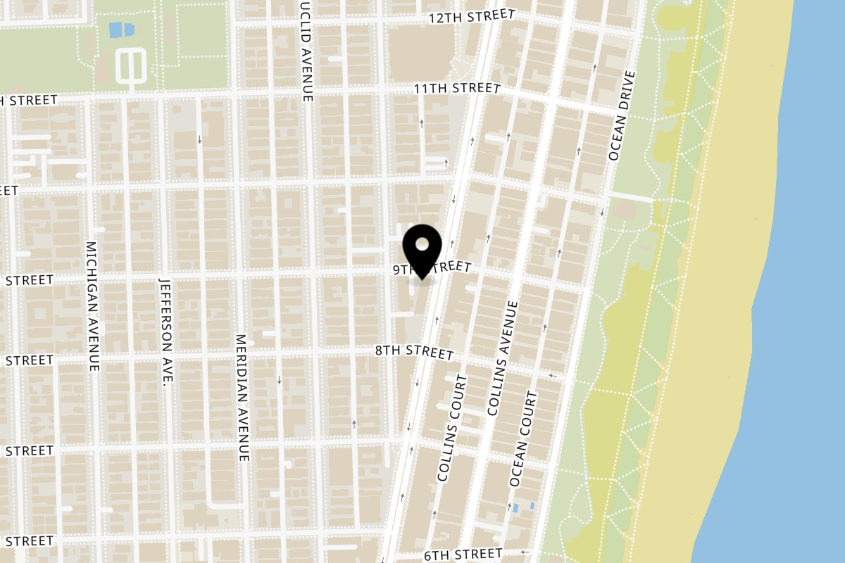 Map showing the location of Sabores Latinos Miami on 860 Washington Ave in Miami Beach